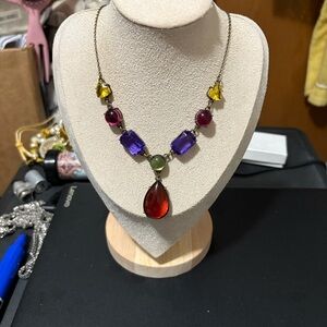 Vibrant Gemstone Necklace with Red, Purple, and Yellow Accents